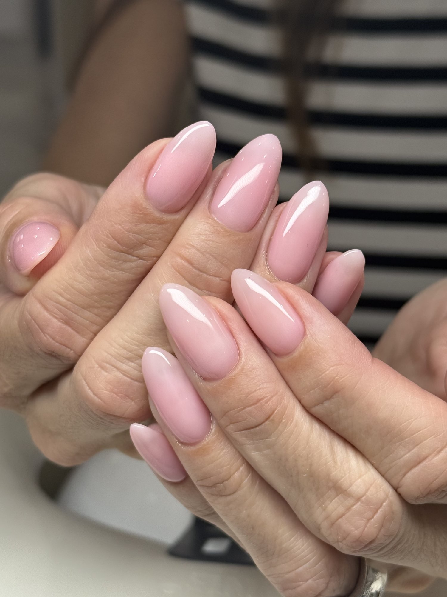 Soft pink almond gel manicure at Nailbox Co.