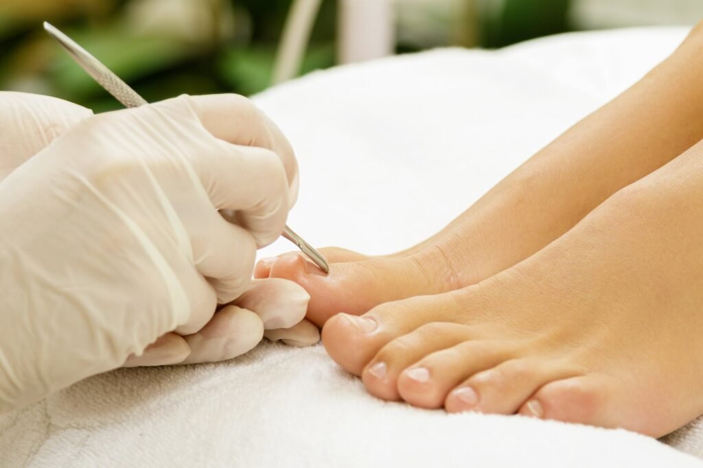 Pedicure polish application