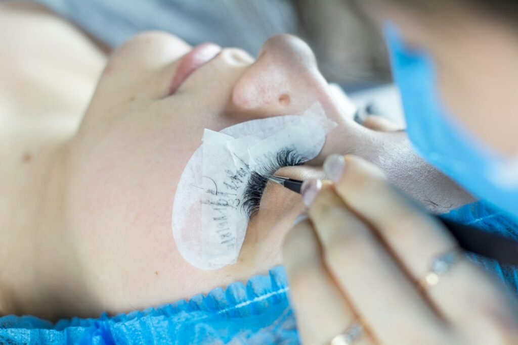 Eyelash extensions close-up